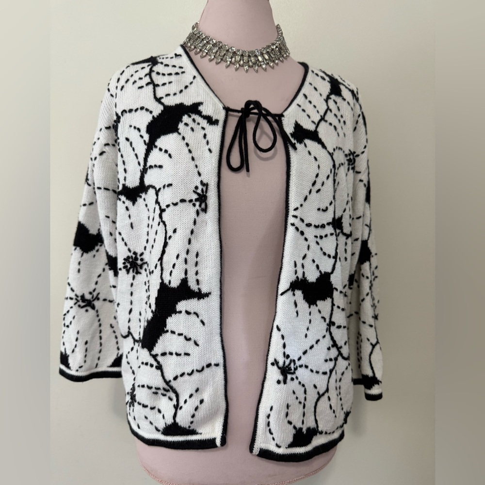 Christopher & Banks Elegant Black & White embroidered cardigan size large